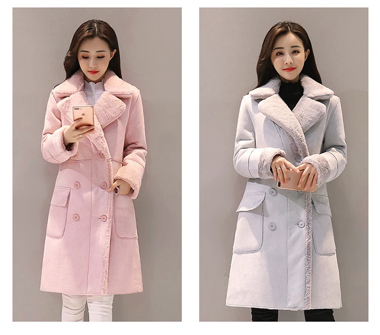 Зимнее женское плотное теплое пальто из искусственной овечьей шерсти, женское длинное пальто из овчины, Кожаные Куртки из искусственной замши S-XXL W1446