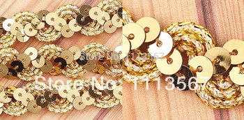 

Wholesale 30 yard Golden Craft Lace Fabrics Sequins Beaded Lace Ribbon Sequin Trim Sewing Trim for Wedding Dress T13