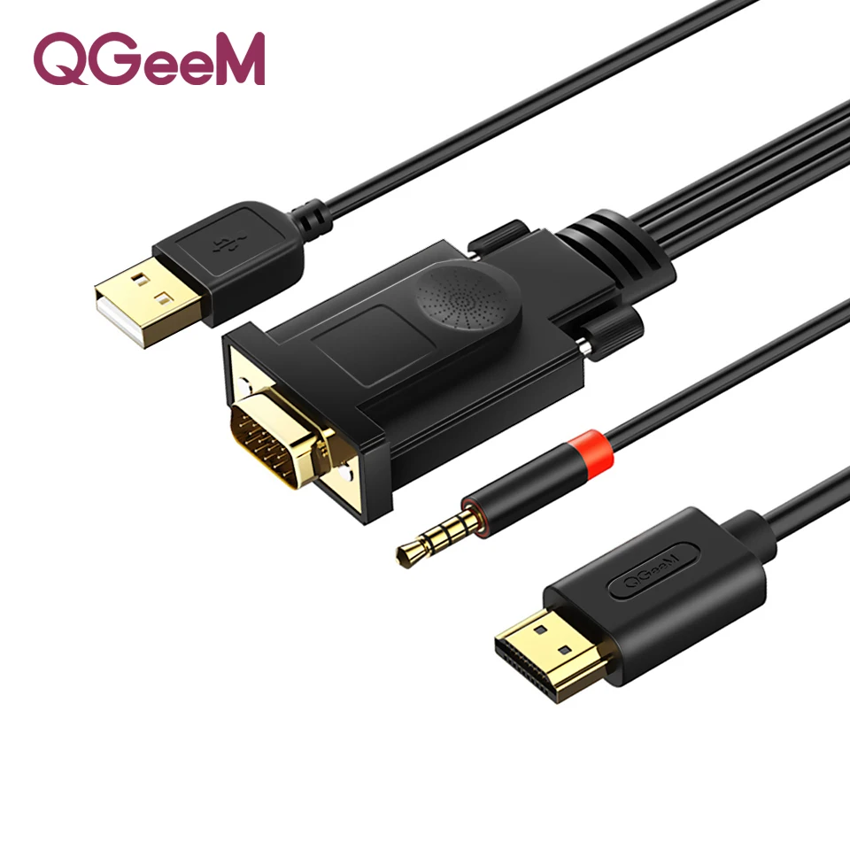 QGEEM VGA To HDMI Cable With Audio 1080p60Hz VGA HDMI Adapter