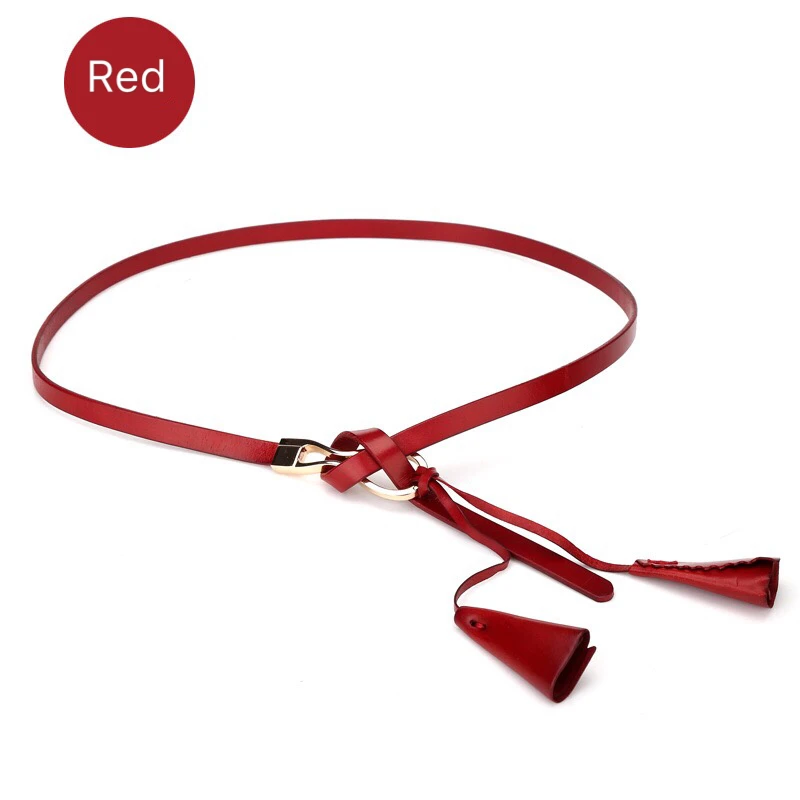 Red Новое Женское платье декоративный пояс тонкая секция Повседневная мода кисточкой Дамский Пояс Кожаный Ремень 5 цветов - Цвет: Red