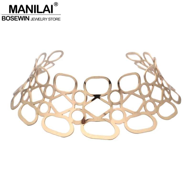 

MANILAI Trendy Hollow Metal Big Torque Choker Necklaces Women Punk Geometric Collar Statement Necklace Wholesale Jewelry