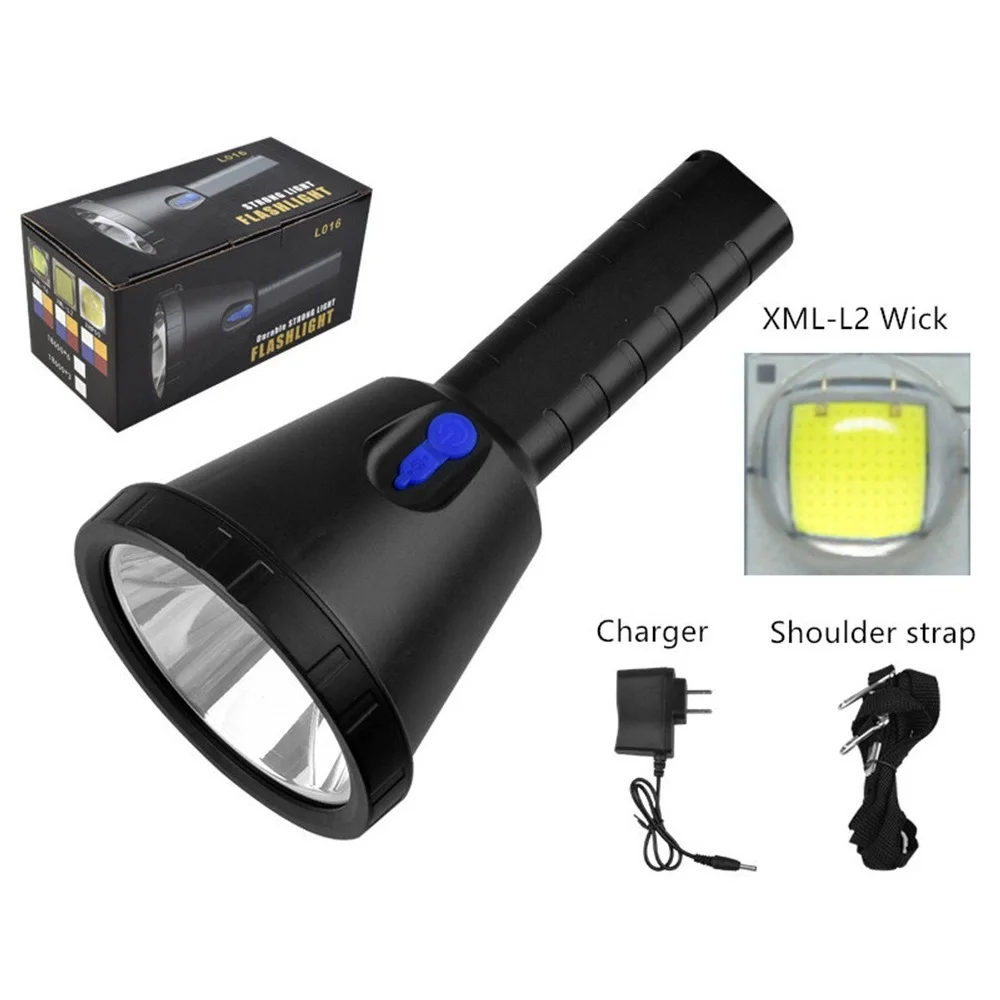 

XML2 T6 10W 1200lm LED Handheld Spotlight Hunting Camping Hiking Lamp Durable and rechargeable Search light with Shoulder Strap