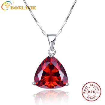 

BONLAVIE Geometric Triangle Red Corundum Pendant 925 Sterling Silver Chain Mujer Necklaces&Pendants Pack With Free Gift Box