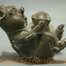 Народные Китайский Старый Бронзовый Сбор Богатство YuanBao Счастливый Свинья Свиньи Статуи Ёивотных