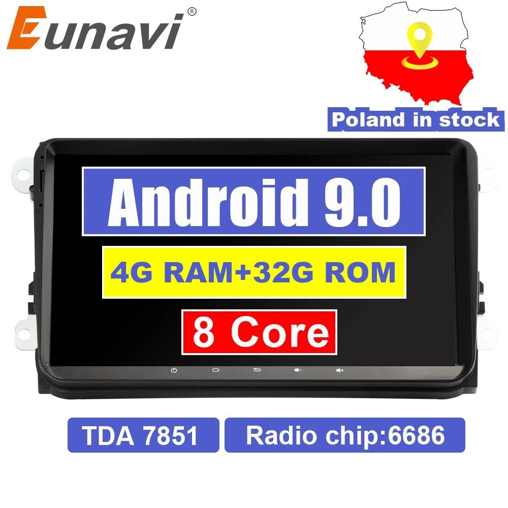 Eunavi 2 din 9 '' Android 8.0 4G RAM Radio Estéreo GPS Navi para VW Passat B6 CC Polo GOLF 5 6 Touran Jetta Tiguan Magotan Asiento