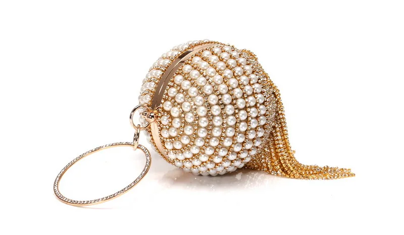 Luxy Moon Gold Round Pearl Glitter Clutch Bag Side View