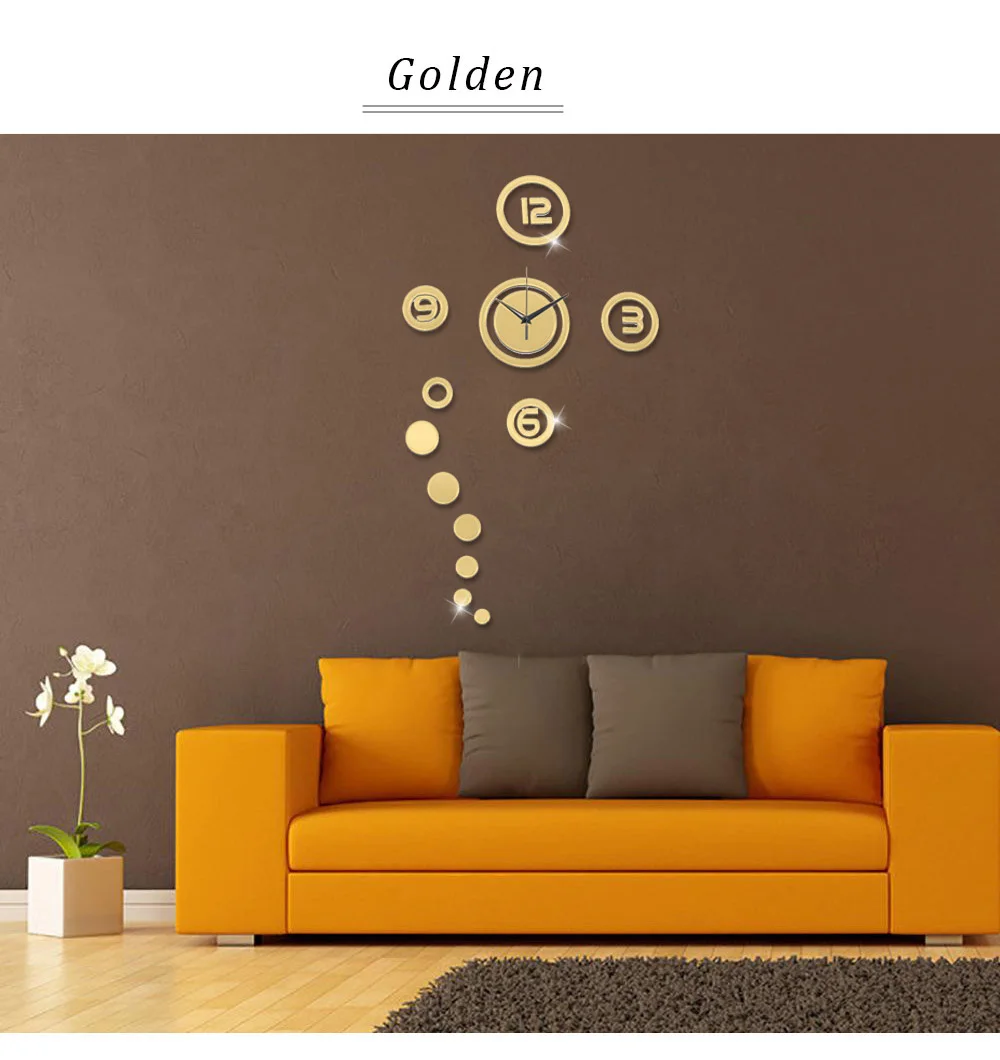 Creative Circular Mirror Effect Sticker DIY Quartz Wall Clock Home Decor