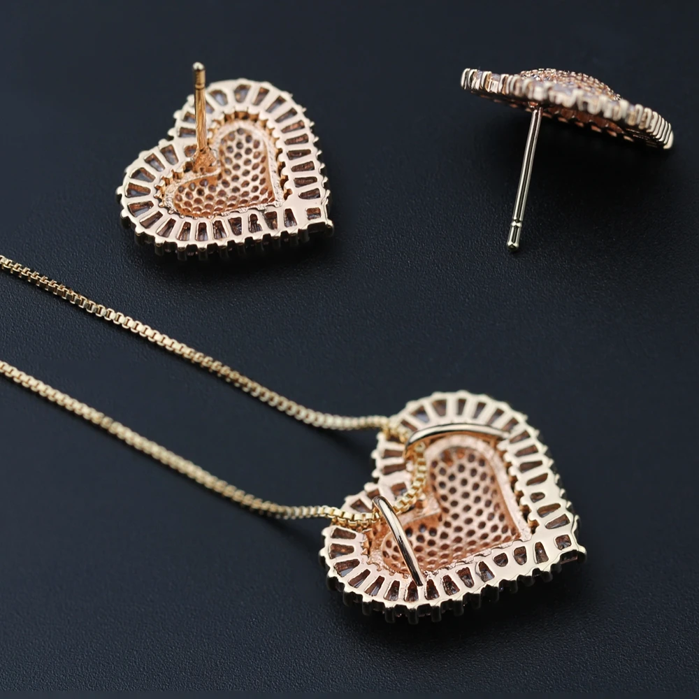 Ювелирный набор в форме сердца, ожерелье с микро кубическим цирконием, Комплект сережек для женщин, модное ювелирное изделие, подарок GY0011722WA