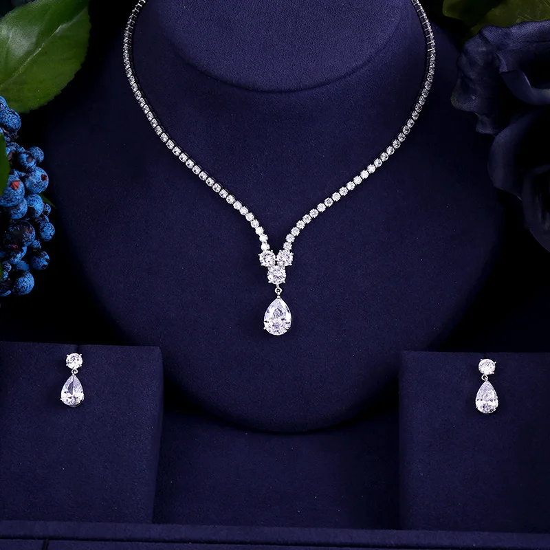

New design luxury AAA zircon water drop shape necklace pendant Set for women,high quality party/jewelry wedding