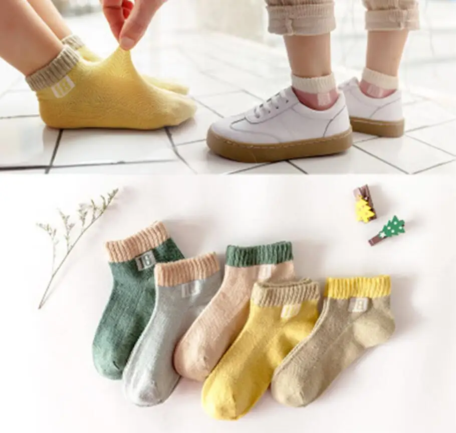 Детские носки, летняя тонкая сетчатая лодка дышащие хлопковые носки, носки с рисунками, носки для мальчиков и девочек, 5 пар/упак - Color: 7