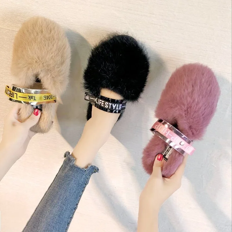 2018 Winter Home Slippers Women Mules Real Fur Flip Flops Slides Hourse Indoor Flat Shoes | Обувь