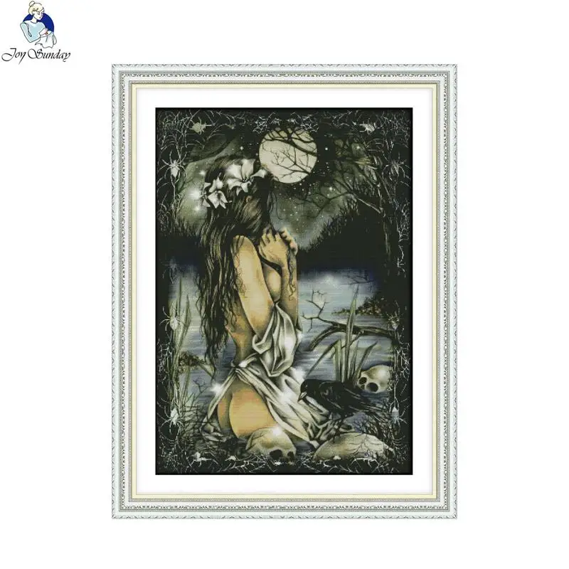 

Joy sunday RA149 The Women and the full moon 14CT 11CT Counted and Stamped Home Decoration DIY Handwork Cross Stitch Kits