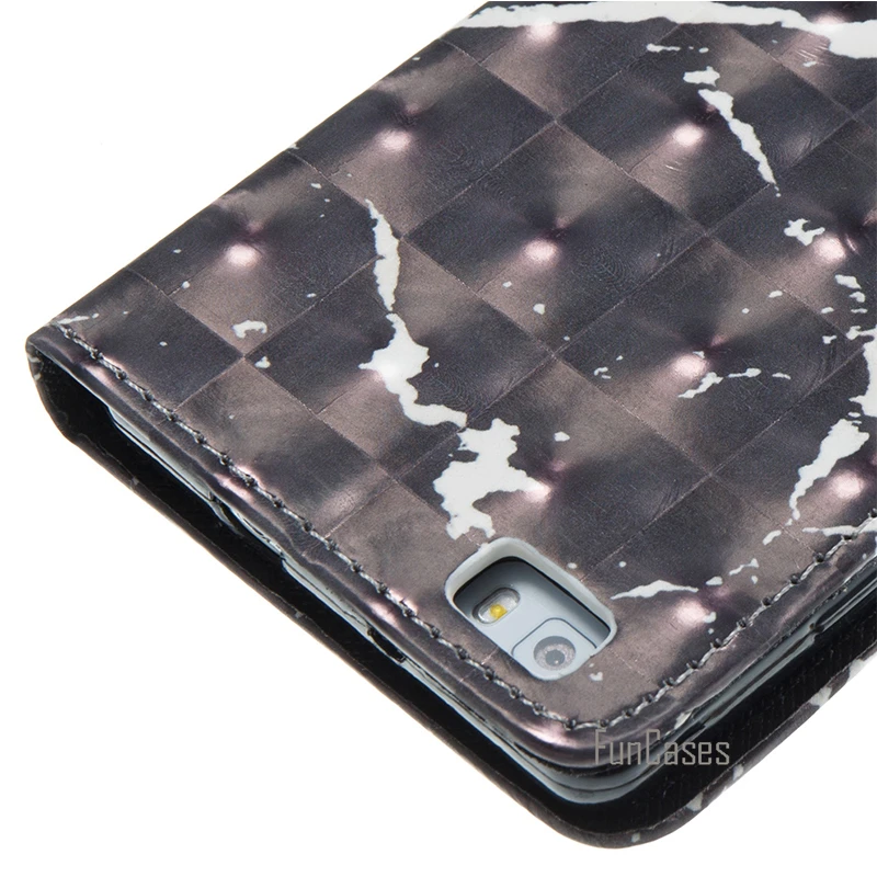 Leather Wallet Flip Marble Case For Huawei P8 Lite Phone Cover Accessory Black For huawey huwei huawai hauwei huaewi huawe