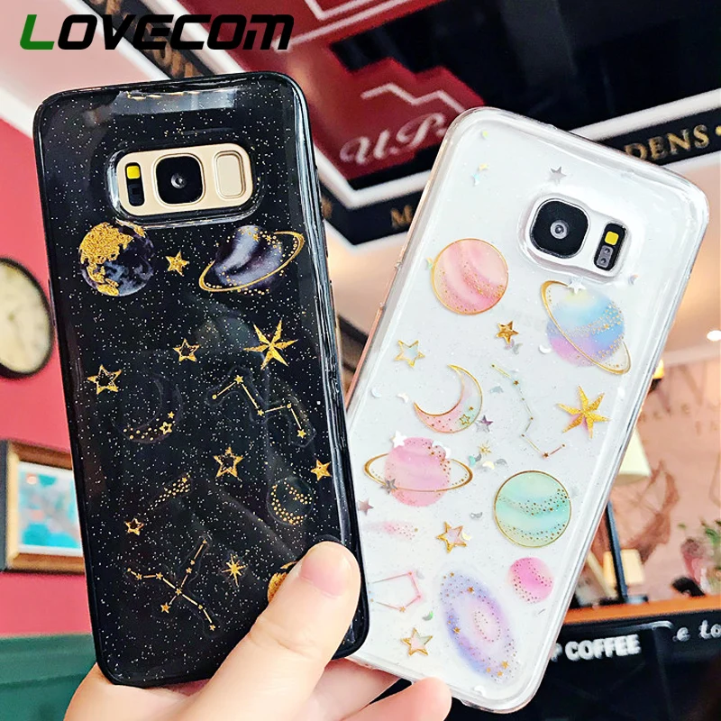 

LOVECOM Glitter Planet Stars Case For Samsung A50 A60 S10 S9 Plus Note 9 10 Pro A7 A8 A9 2018 Full Body Soft Phone Back Cover