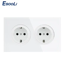 Esooli 146 Кристалл закаленное чистое стекло панель 16A двойной стандарт ЕС настенная розетка заземленная с ребенок защитный замок