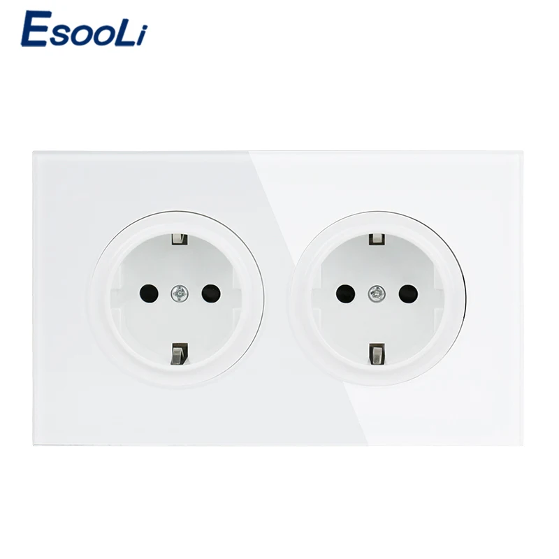 

Esooli 146 Crystal Tempered Pure Glass Panel 16A Double EU Standard Wall Power Socket Grounded With Child Protective Lock