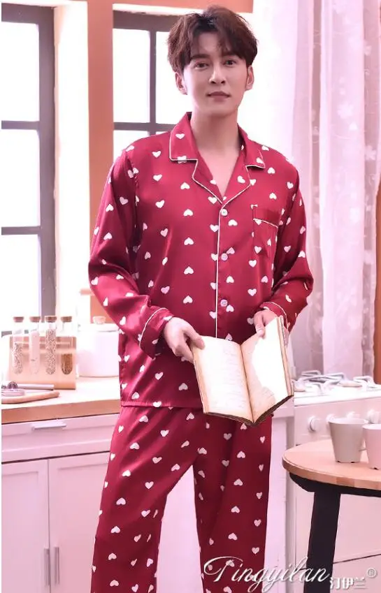 Style14 Для мужчин шелка, одежда для сна, домашняя одежда с длинными рукавами для детей; взрослые пижамы для отдыха студентов Cat комбинезоны Размеры шелк Nightsuit Для мужчин Pijama J002 - Цвет: Style14