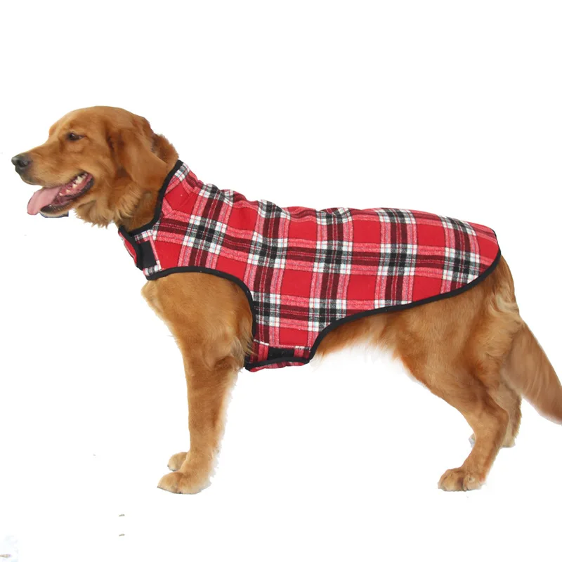 Large Dog Clothes Winter Warm Plaid Dog Coats Pet Clothes Apparel Red