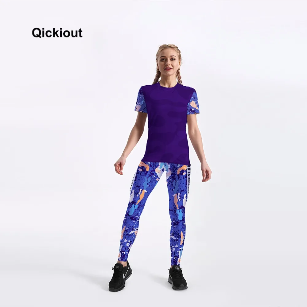 Женский костюм с буквами Qickitout повседневный футболкой и леггинсами принтом 2018 |