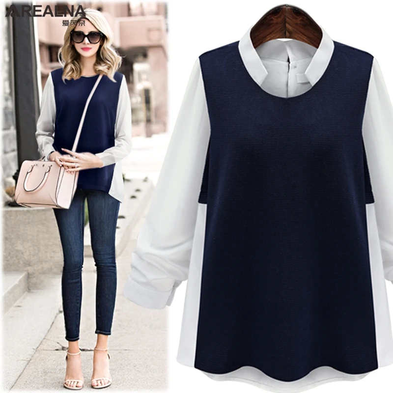 

Plus Size 5XL Shirts Women Clothes 2019 Kimono Women Stitching Fake Two-piece Blouses Ladies Office White Tops Blusas Camisa