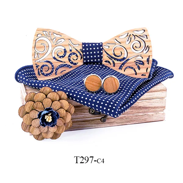 Деревянная бабочка Handky набор запонок деревянный галстук бабочка галстук для мужчин Свадебная вечеринка галстуки карман квадратный носовой платок галстук T297 - Цвет: T297-C4