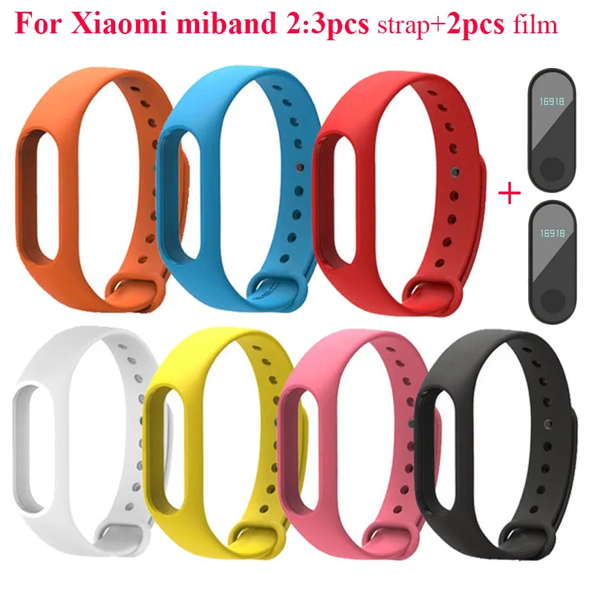 3-replace-strap-2-film-for-xiaomi-mi-band-2-colorful-silicone-band