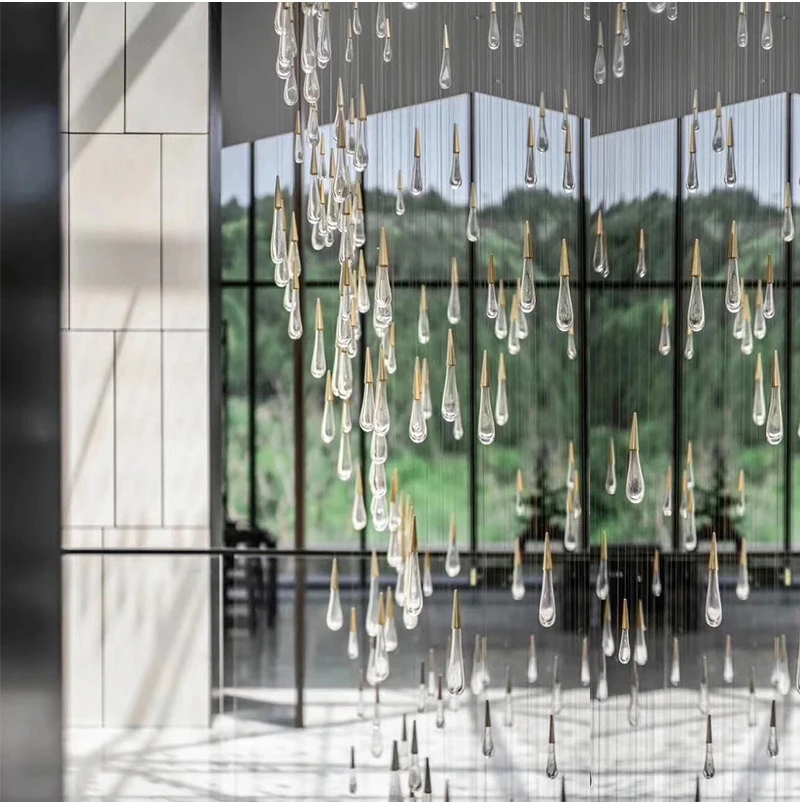 

2019 New Arrival Water Drops Chandeliers Stair Chandelier Foyer Chandeliers Duplex Building Large Chandeliers Lustre Lighting