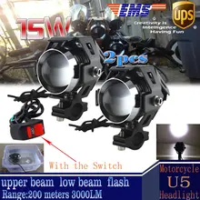 One Mode Hgih Beam LYLLA 125W 2 Color Motorcycle Motorbike Headlight 3000LM U5 LED Driving Fog Spot Head Light Lamp