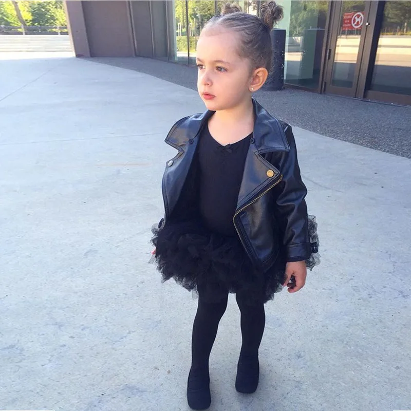 Brand baby girl jackets and outerwear sprng autumn new Pu leather jackets black fashion coats for children 2-7Y WS46