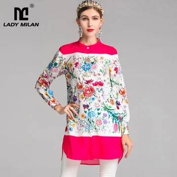 

2019 New Arrival Women's O Neck Long Sleeves Floral Printed Elegant Fashion Long Shirts Tops