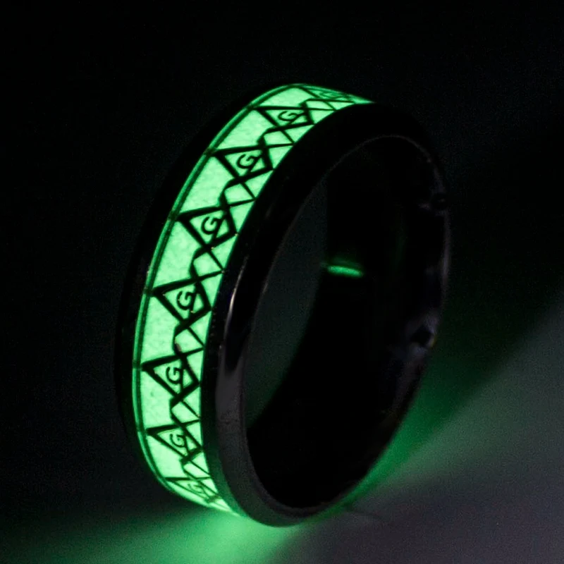 Флуоресцентные светящиеся обручальные Обручальные кольца для мужчин светящиеся из нержавеющей стали Сердце масонские кольца для женщин светится в темноте - Цвет основного камня: Masonic