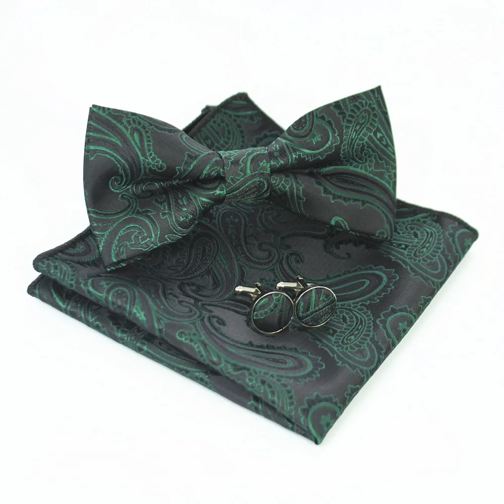 JEMYGINS мужской галстук-бабочка карманные квадраты запонки, Подарочная коробка набор Пейсли Цветочные винно-красный галстук-бабочка Hanky набор для свадебной вечеринки