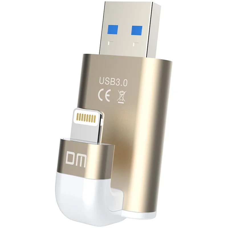 

DM APD003 USB Flash Drive 32GB 64GB For iPhone 8 7 Plus Lightning to Metal Pen Drive U Disk for MFi iOS10 memory stick 128GB