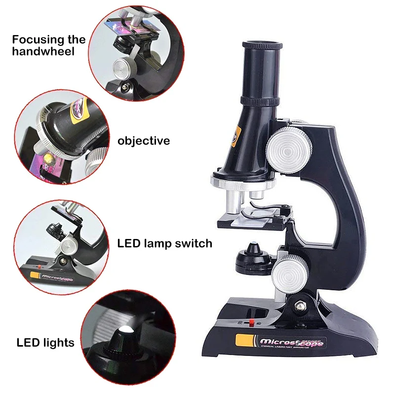 Детский микроскоп набор светодио дный лабораторный светодиодный 100X-450X обучающий подарок домашняя школьная игрушка Биологический