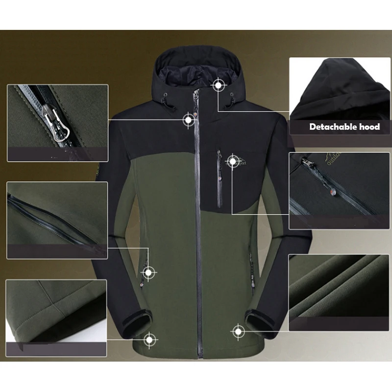 Man Winter Trekking Fishing Waterproof SoftShell Outdoor Jacket Shark Skin Pant Set Sport Camping Hiking Trousers Clothes S36