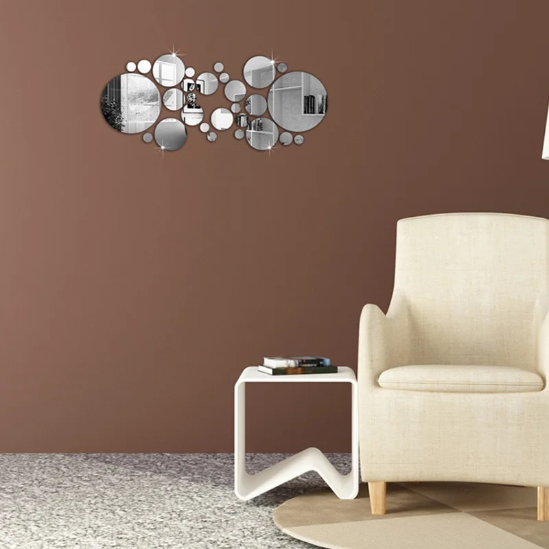 3D зеркала для ванной 28 шт./компл. Mrosaa милые серебряные круглые зеркальные