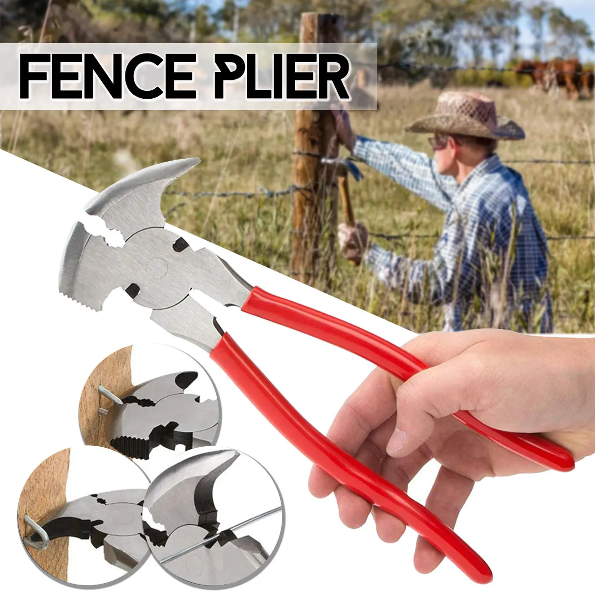 

10'' Fence Pliers Parallel Jaws Soft Grip For Wire Cutters Fencing Hammer Tool CR-V' Steel Multi Purpose Professional Tools
