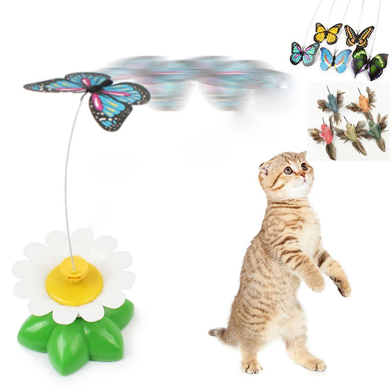 Mayitr Electric Rotating Flower Butterfly Hummingbird Cat Toys Funny Pet Kitten Teaser Interactive Playing Toy Pet Supplies Hot