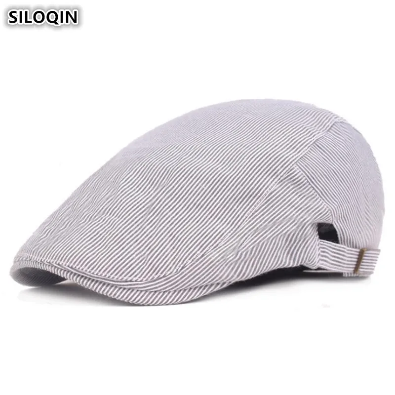 

SILOQIN Snapback Cap Women's Cotton Berets 2019 New Summer Men's Striped Hats Adjustable Head Circumference Size Couple Hat
