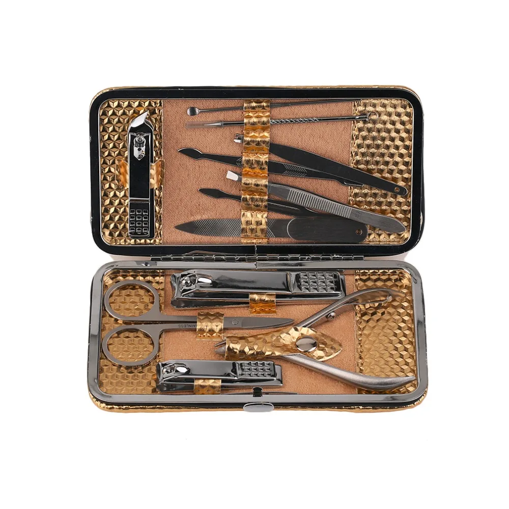 

12 / 10pcs in 1 set Multifunctional Portable Stainless Steel Nail Art Manicure Set Mini Finger Nail Cutter Clipper Tweezers Tool