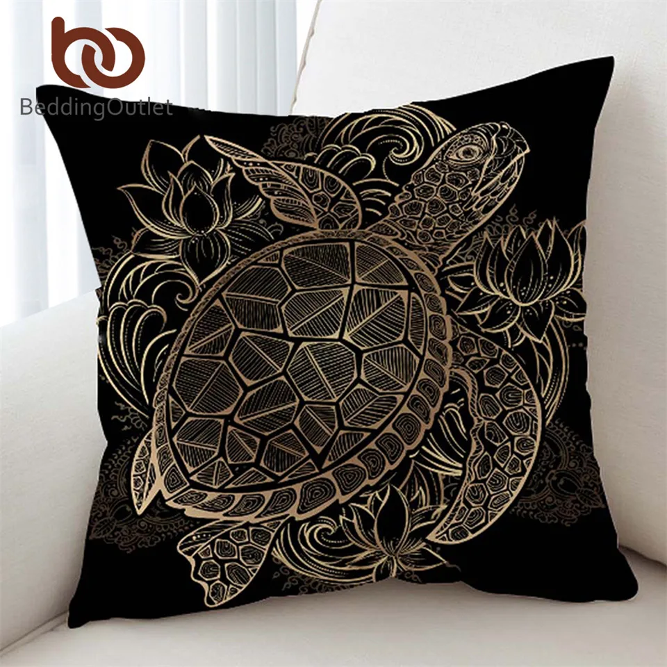 

BeddingOutlet Turtles Cushion Cover Animal Golden Tortoise Pillow Case Flowers Lotus Throw Cover Boho Decorative Pillow Covers