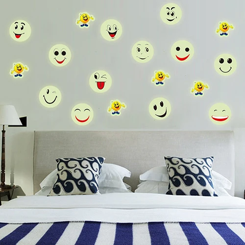 Removable Smiley Face Emoji Wall Sticker Luminous Decals Kids Room Art