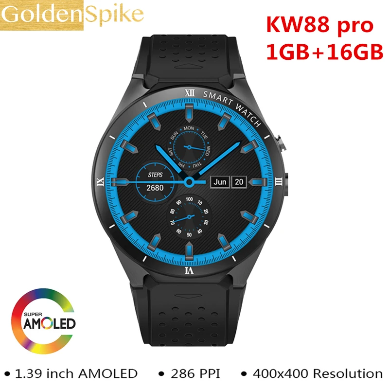 

11.11 Hot kw88 Pro Android 7.0 Smart Watch 1GB 16GB Bluetooth 4.0 WIFI 3G Smartwatch men Wristwatch Support Google Voice GPS Map
