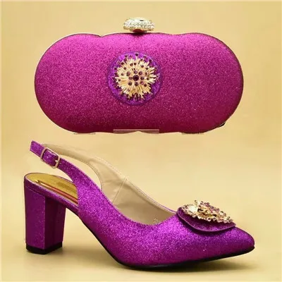 Новое поступление; итальянская дизайнерская обувь и сумка в комплекте; Украшенные аппликацией; комплект из свадебных туфель и сумочки в африканском стиле - Цвет: Фиолетовый