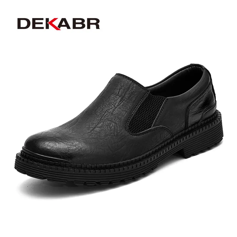 Мужские модные классические туфли DEKABR, серые кожаные туфли-оксфорды, дизайнерские водоотталкивающие рабочие повседневные кроссовки для мужчин, весна-осень - Цвет: 02 Black