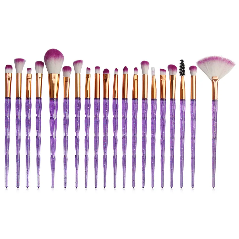 

20 PCS Fashion Crystal Diamond Transparent Blue Make up Brushes Foundation Blusher Face Powder Professional Brush Set Tools