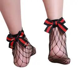 Для женщин рюшами ажурные носки длиной по щиколотку сетки кружево рыба короткие носки 2017 модные сетчатые носки далее большой галстук