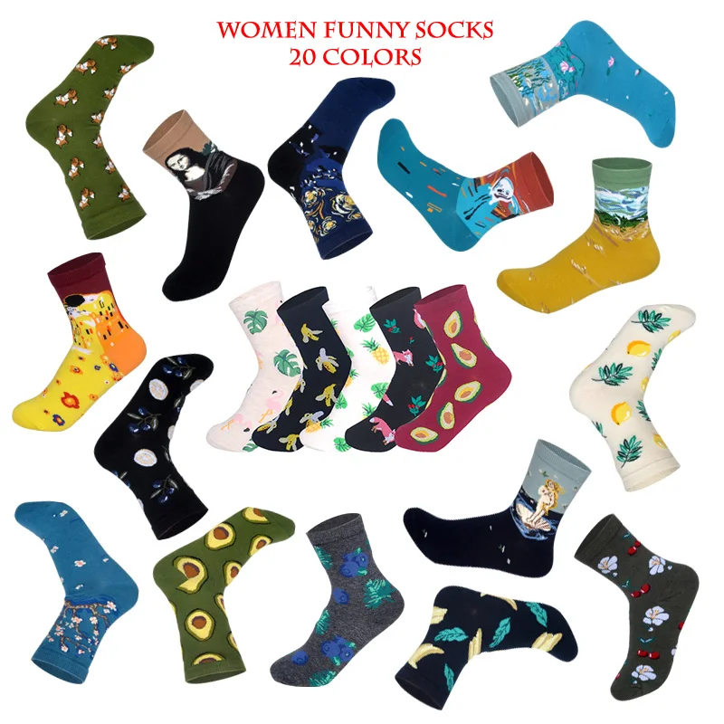 

Lionzone Happy Socks Women Short Ankle Socks With Fruits & Famous Arts Painting Designer Funny Cotton Funny Socks 20 Choices