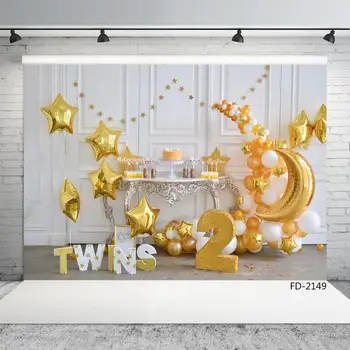 

Photography Backdrops Moon Star Balloon Kids 2nd Birthday Photo Background Baby Shower Children Birthday Cake Studio Backdrops