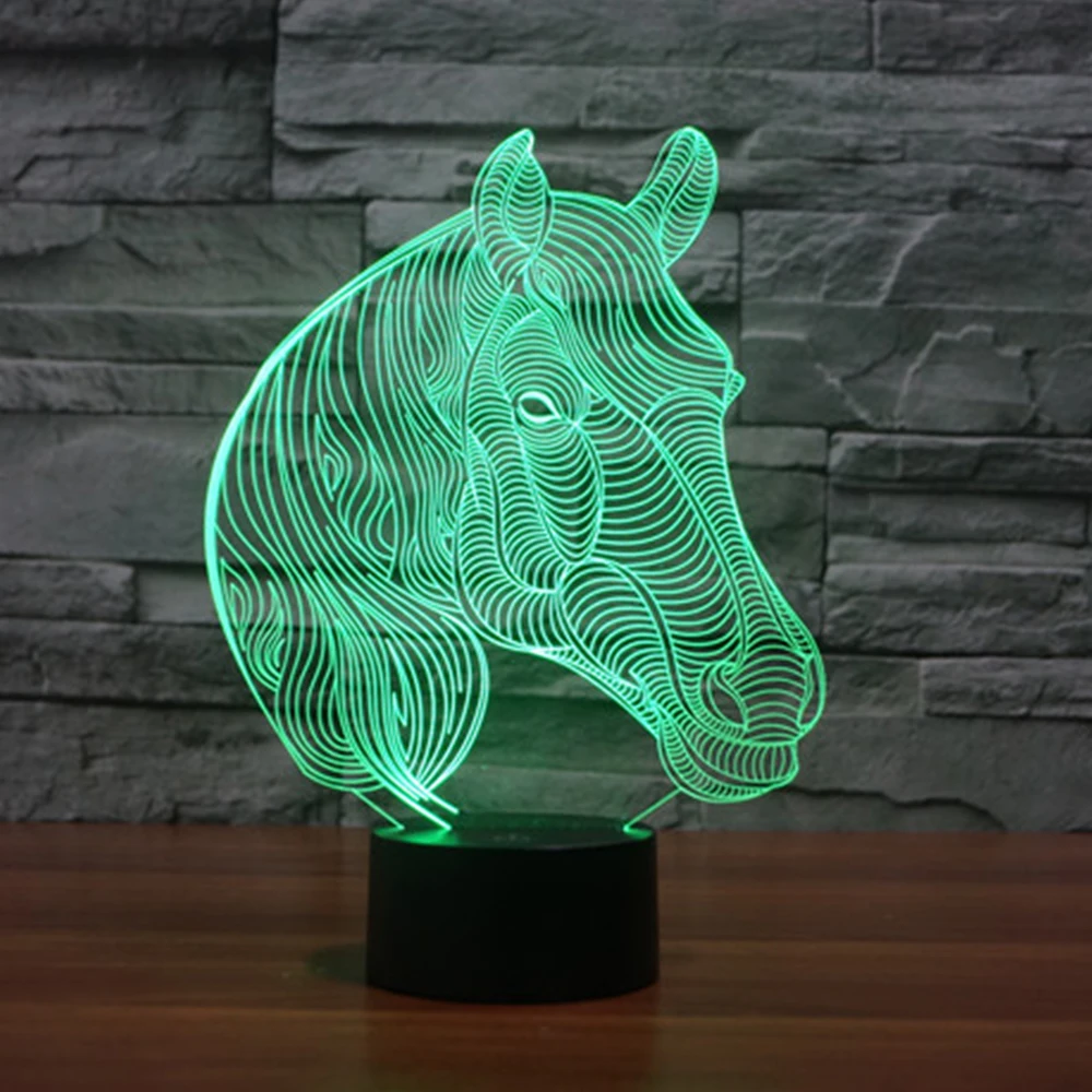Животное Kawaii лошадь 3D светодиодный светильник ночник многоцветный RGB лампа